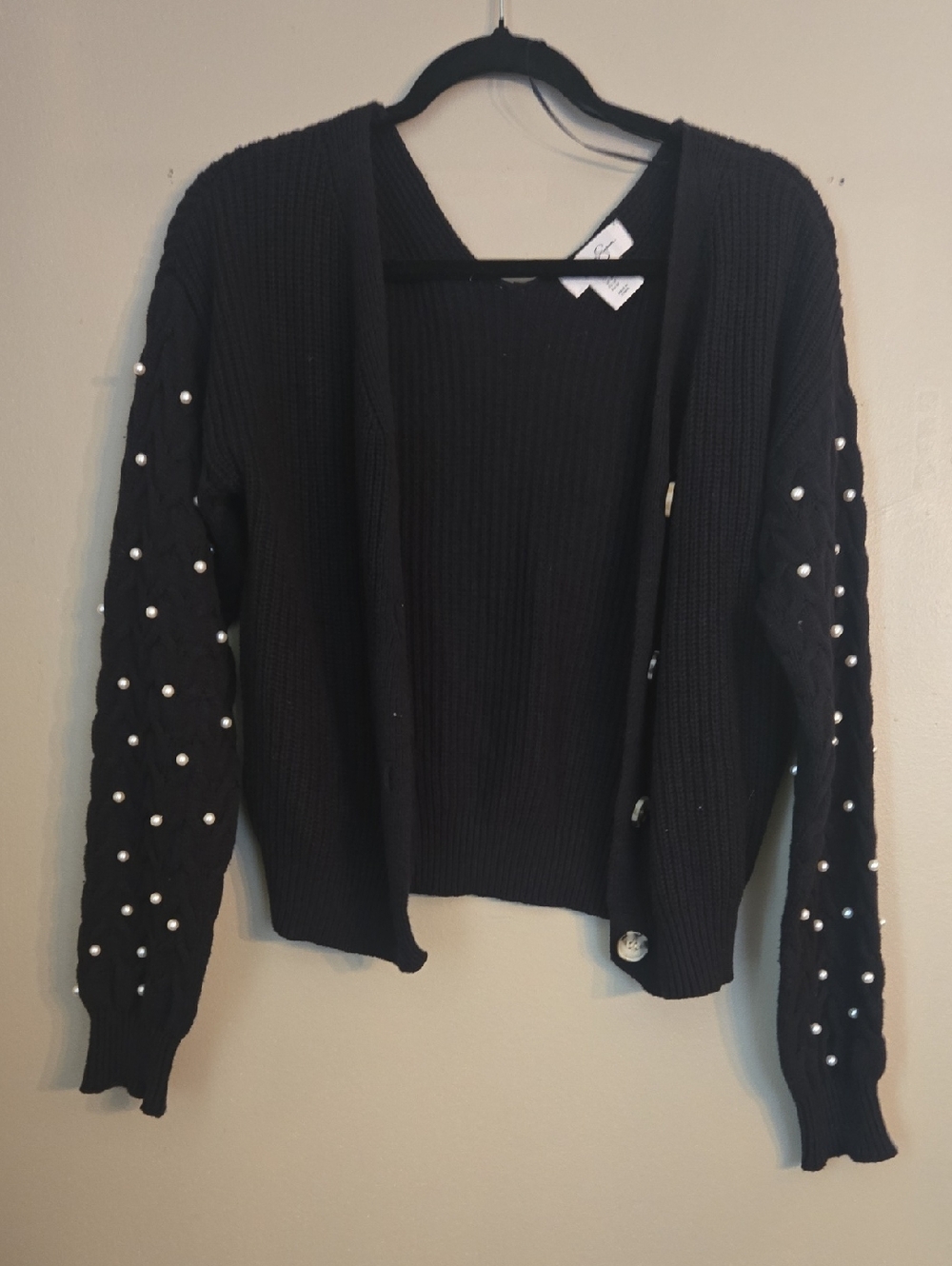 Jessica Simpson - Black Pearl-Embellished Open Cardigan - Women Sweater